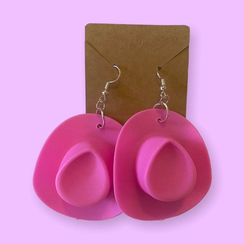 Handmade Pink Cowboy Hat Earrings